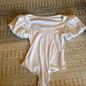 Free People White Puff Sleeve Bodysuit